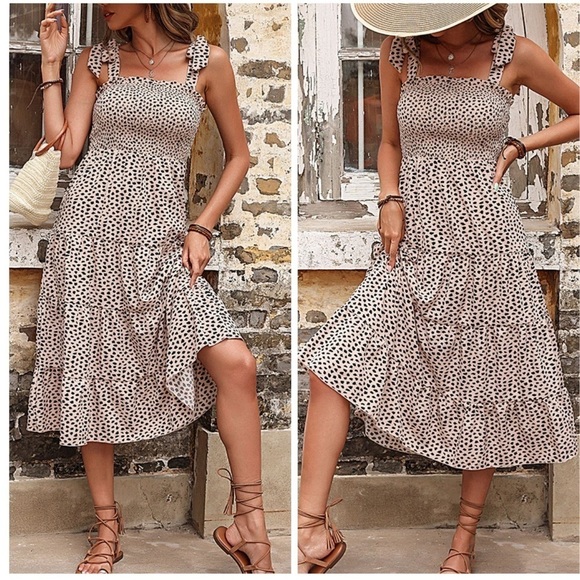 Wild Ambition Midi Tie Shoulder Smocked Dress - Picture 2 of 3